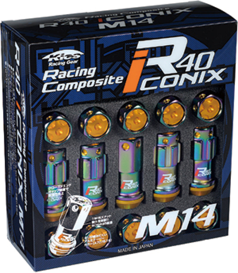 Project Kics 14x1.25 R40 Iconix Lock & Lug Nuts - Neochrome w/ Blue Cap (16+4 Locks) (WRIA15NU)
