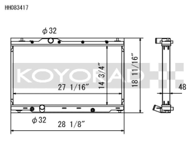 Koyo 2017 Honda Civic Type R (FK8) Radiator - part drawing