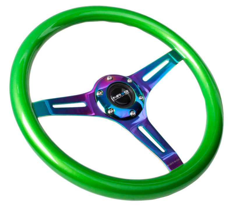 NRG Classic Wood Grain Steering Wheel (350mm) Green Pearl/Flake Paint w/ Neochrome 3-Spoke Center (ST-015MC-GN) - photo 2