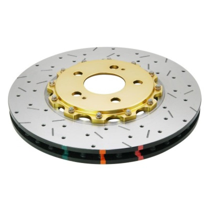 DBA Mitsubishi Lancer Evolution X 5000 Series XS Drilled & Slotted 2-Piece Front Brake Rotor, Gold Hat (DBA52224V2GLDXS)