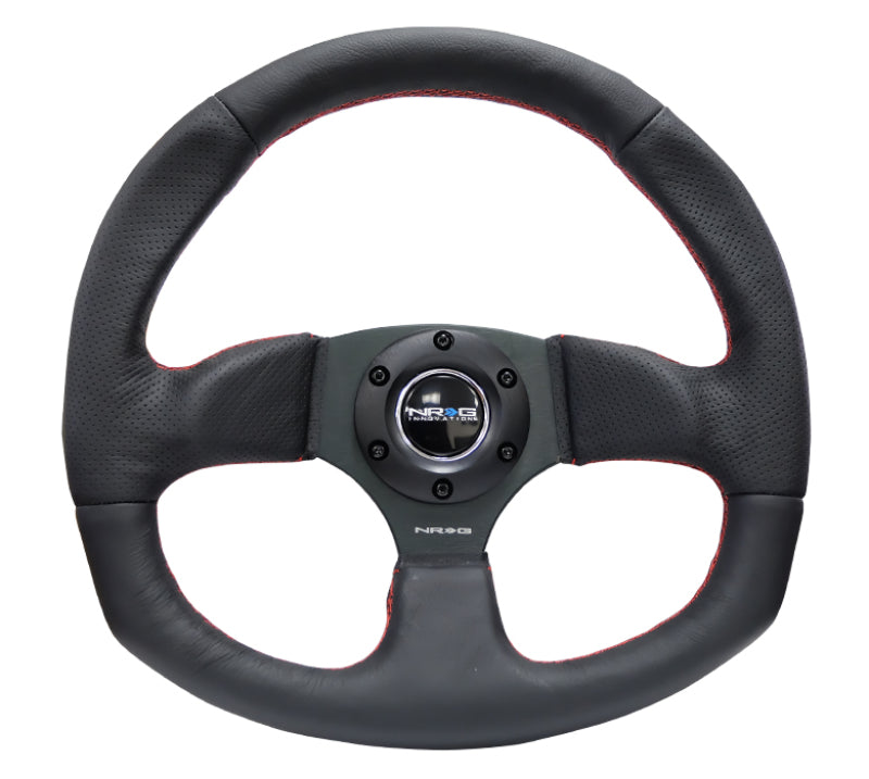 NRG Reinforced Steering Wheel (320mm Horizontal / 330mm Vertical) Leather w/ Red Stitching (RST-009R-RS)