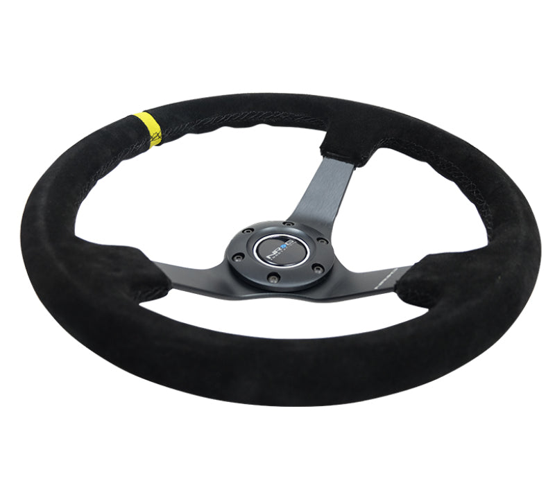 NRG Reinforced Steering Wheel (350mm / 3in. Deep) Black Suede/X-Stitch w/ 5mm Black Spoke & Yellow CM (RST-036MB-S-Y) - photo 5