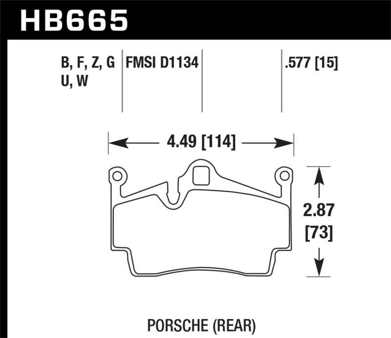 Hawk ER-1 Rear Brake Pads - 2014-2015 Porsche Cayman (HB665D.577) (pad drawing)