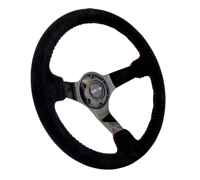 NRG Reinforced Steering Wheel (350mm / 3in. Deep) Black Suede w/ Red BBall Stitch & Black 3-Spoke (RST-036BK-S) - photo 2