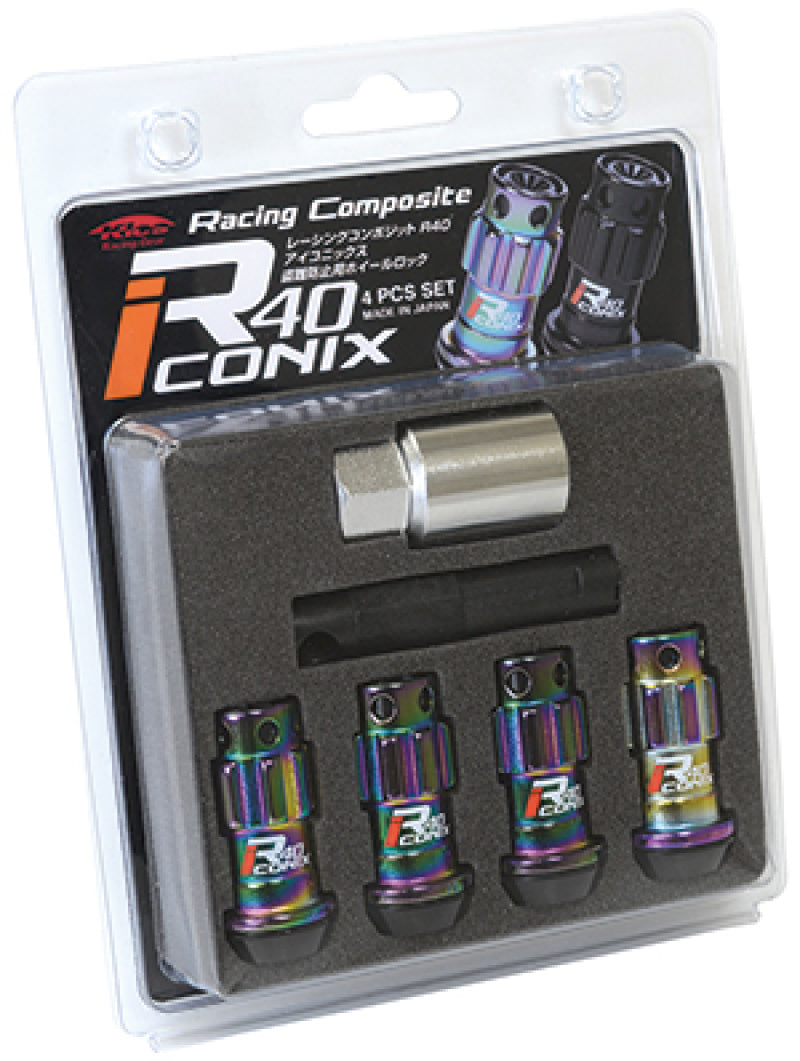 Project Kics 12x1.25 R40 Iconix Neochrome Lug Nut Lock Set - 4 (WYIF43NK)