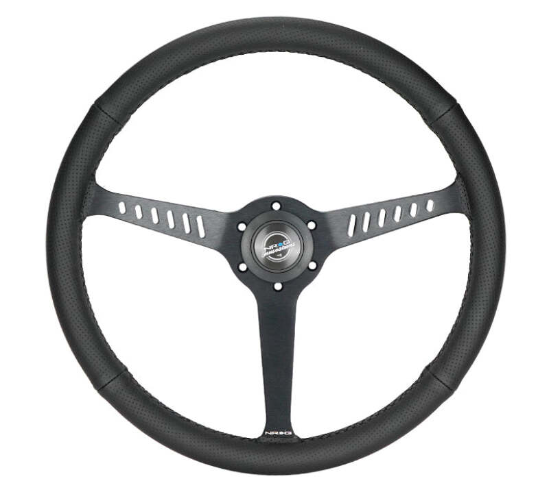 NRG Reinforced Stealth Wheel (380mm) 3 Spoke Center 1in Deep Dish - Perforated Leather Black Stitch (RST-380-STL-B)