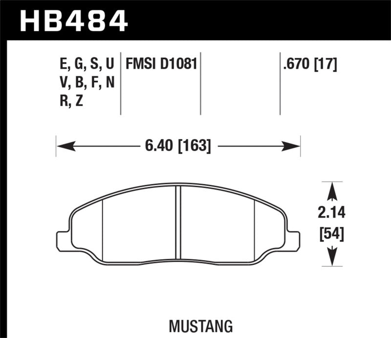 Hawk DTC-70 Front Brake Pads - 08-14 Ford Mustang GT (HB484U.670) (pad drawing)