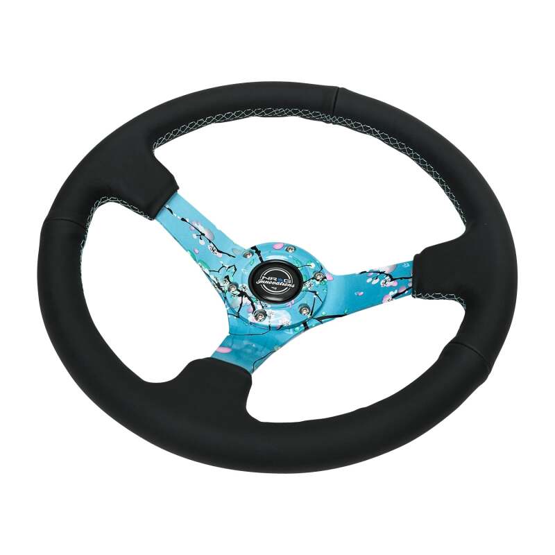 NRG Reinforced Suede Steering Wheel (350mm / 3in. Deep) Hydro Dipped Blossom Floral w/ Teal Stitch (RST-036BLOSSOM-S) - photo 4