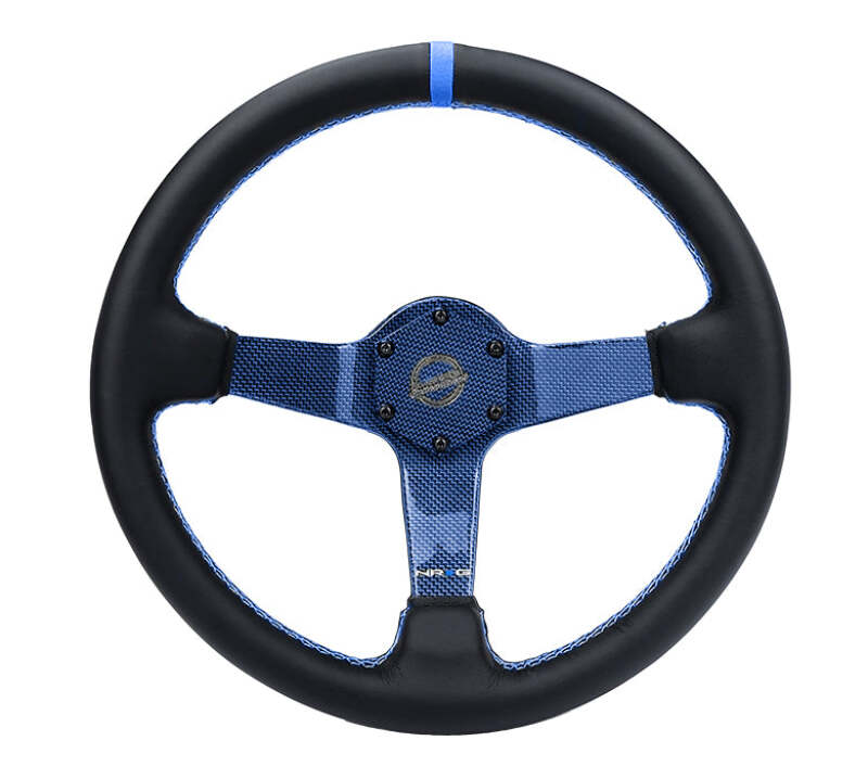 NRG Reinforced Steering Wheel (350mm) Blue Carbon Fiber Center - Blue Stitching & Center Mark (RST-036CF-BL)