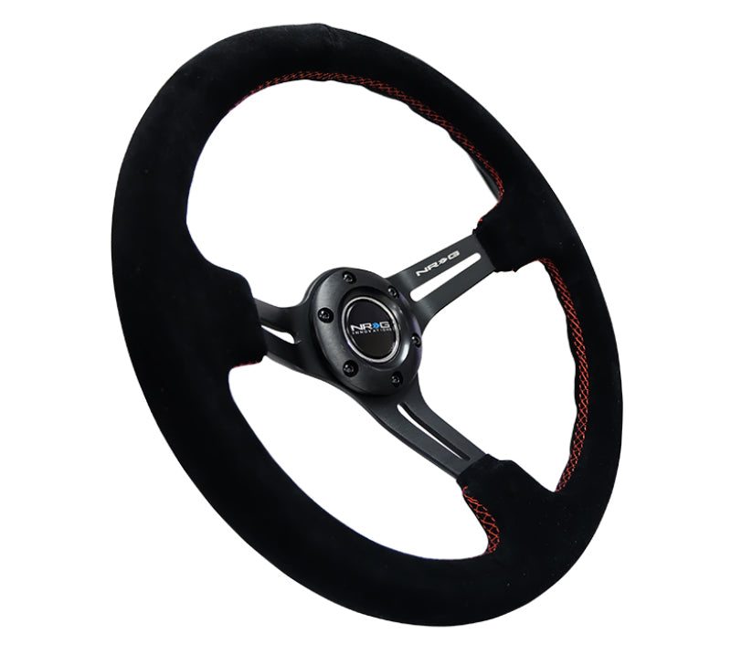 NRG Reinforced Steering Wheel (350mm / 3in. Deep) Black Suede w/ Red Stitching & 5mm Spokes w/ Slits (RST-018S-RS) - photo 2