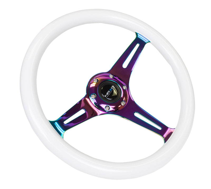NRG Classic Wood Grain Steering Wheel (350mm) Glow-in-the-Dark Green Grip w/ Neochrome 3-Spoke Center (ST-015MC-GL) - photo 3