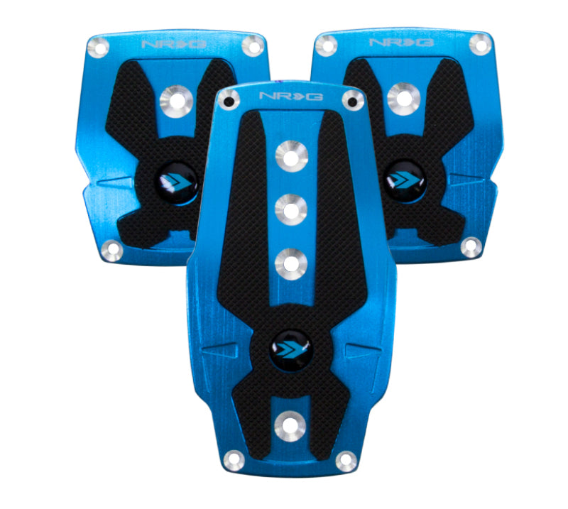 NRG Brushed Aluminum Sport Pedal M/T - Blue w/ Black Rubber Inserts (PDL-200BL)
