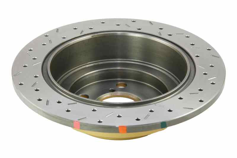 DBA Subaru Impreza WRX STI (GD) 4000 Series XS Drilled & Slotted Rear Brake Rotor, Gold Hat (DBA4644XS)