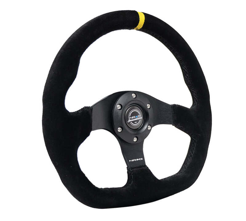NRG Reinforced Steering Wheel (320mm) Sport Suede Flat Bottom w/ Yellow Center Mark (RST-024MB-S-Y) - photo 2