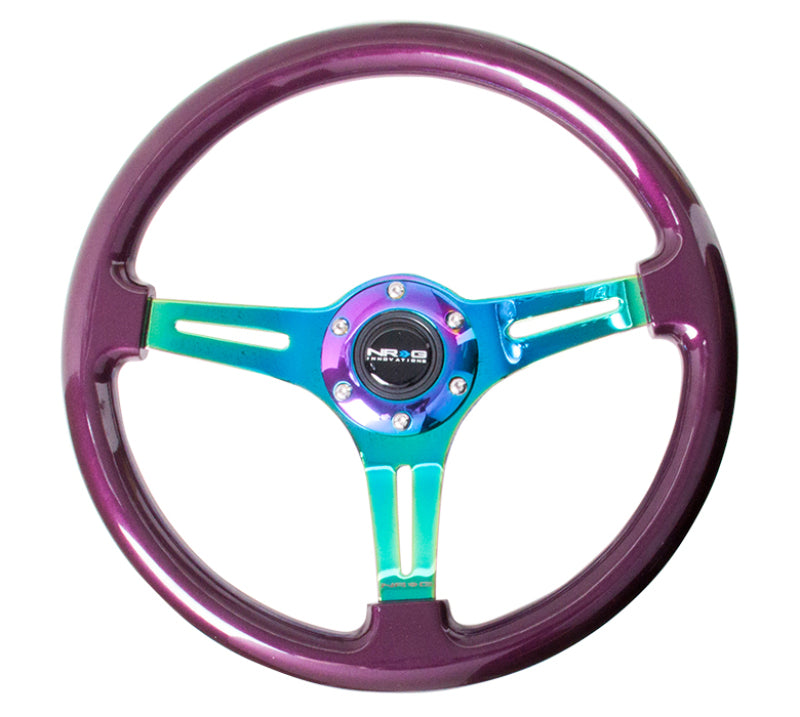 NRG Classic Wood Grain Steering Wheel (350mm) Purple Pearl Paint w/ Neochrome 3-Spoke Center (ST-015MC-PP)