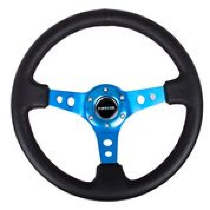 NRG Reinforced Steering Wheel (350mm / 3in. Deep) Black Leather w/ Blue Circle Cutout Spokes (RST-006BL) - photo 2