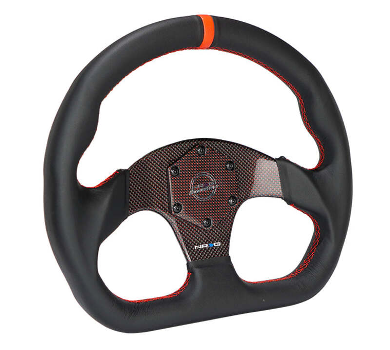 NRG Carbon Fiber Flat Bottom Steering Wheel (320mm) Red CF Center w/ Red Stitch/Center Mark (RST-024CF/RD)