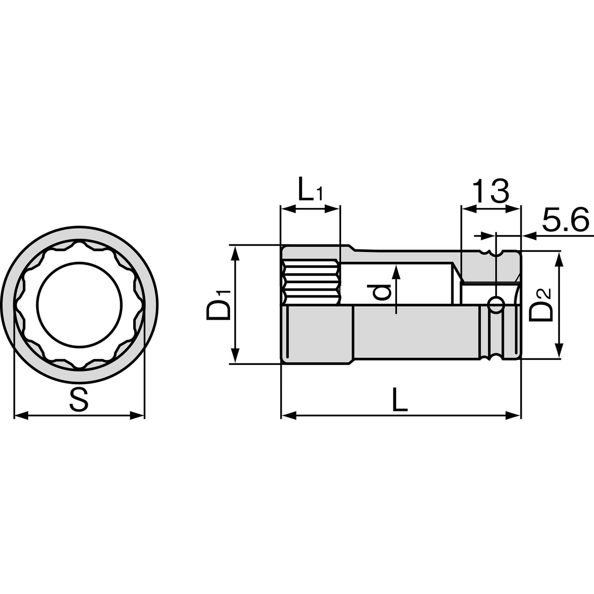 TONE Long Impact Socket (12-Point, 3/8" Drive) 3NW-L Series