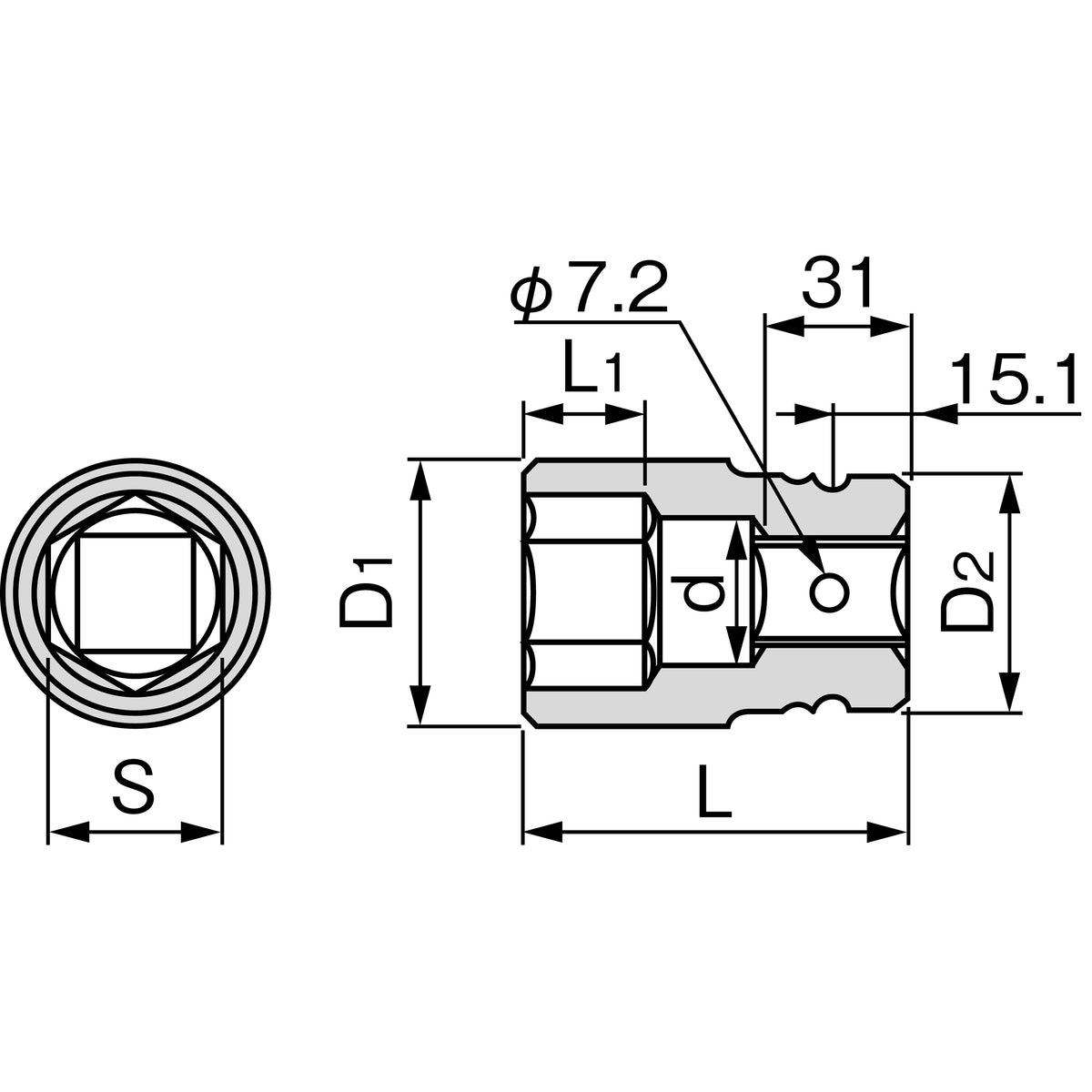 TONE Impact Socket (6-Point, 1" Drive) 8NV Series