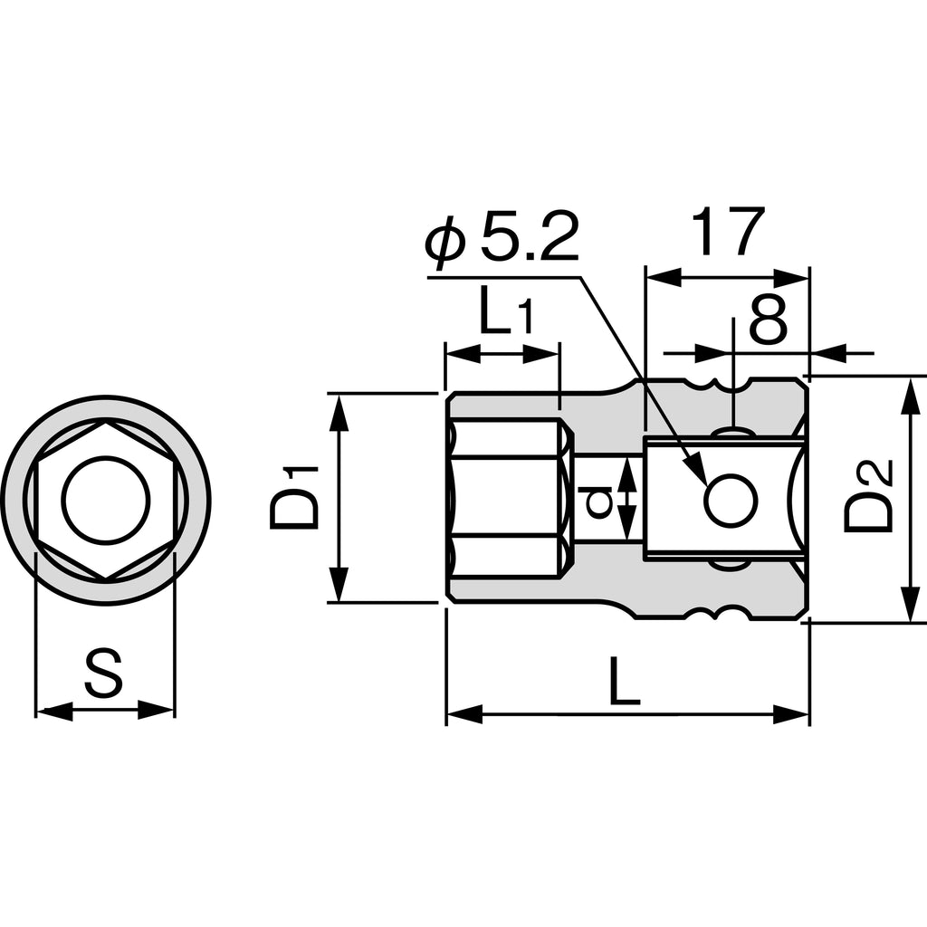 TONE Impact Socket (6-Point, 1/2" Drive) 4NV Series