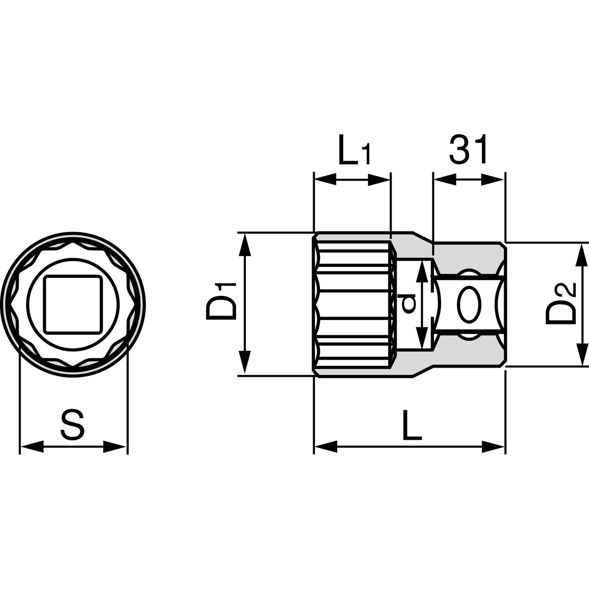 TONE Socket (12-Point, 1" Drive) 8D Series