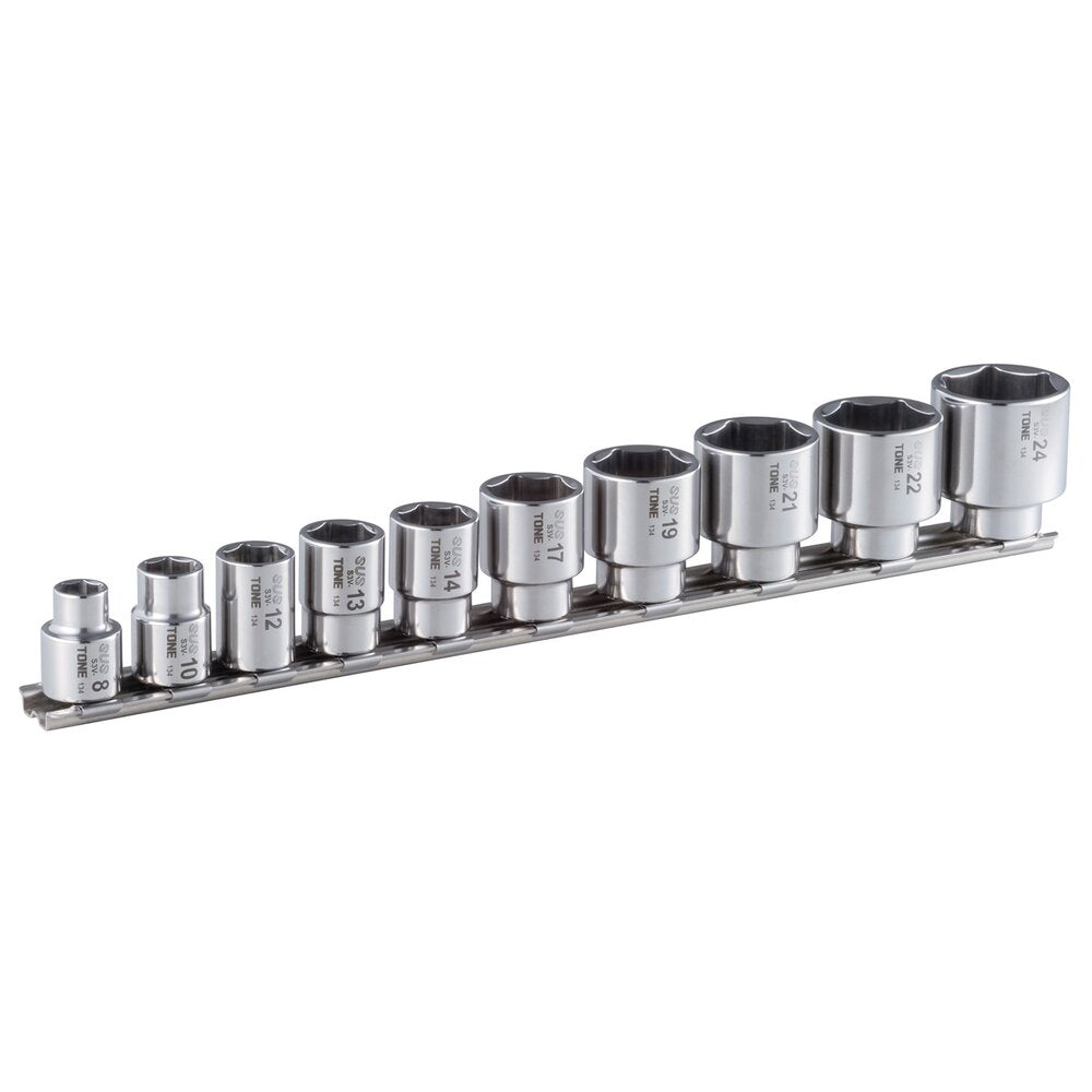 TONE 3/8" Drive Stainless Steel Socket Set (with Socket Holder) SHS3 Series