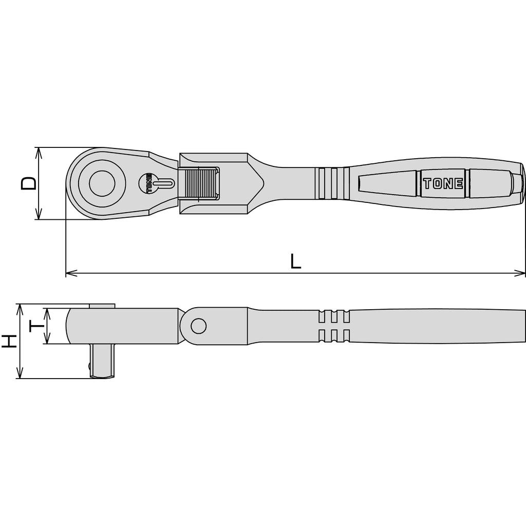 TONE 1/2" Drive Long Ratchet Handle, Flex Head (Socket Hold Type) RH4FHL