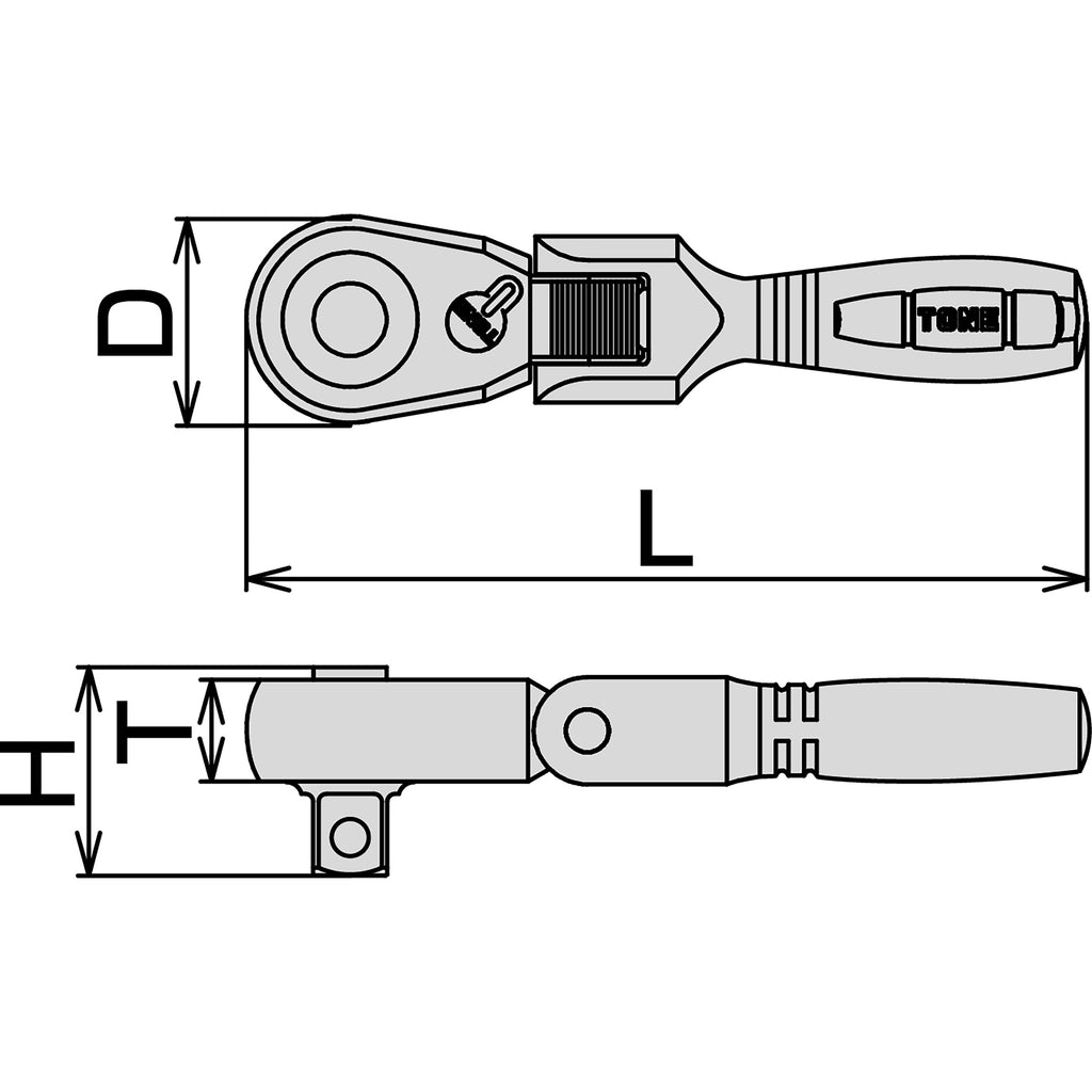 TONE 1/2" Drive Ratchet Handle, Compact Flex Head (Socket Hold Type) RH4FCH