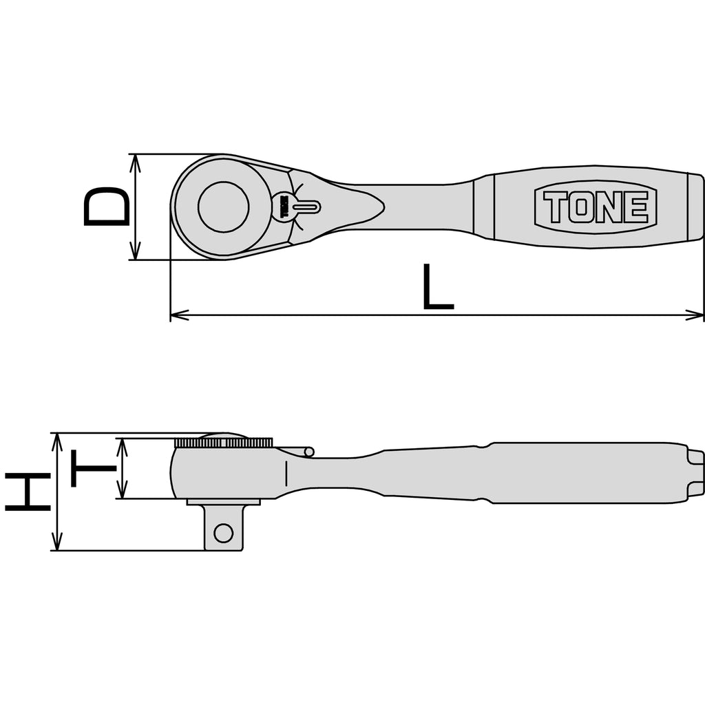 TONE 1/4" Drive Short Ratchet Handle, Compact Head (Socket Hold Type) RH2CHS