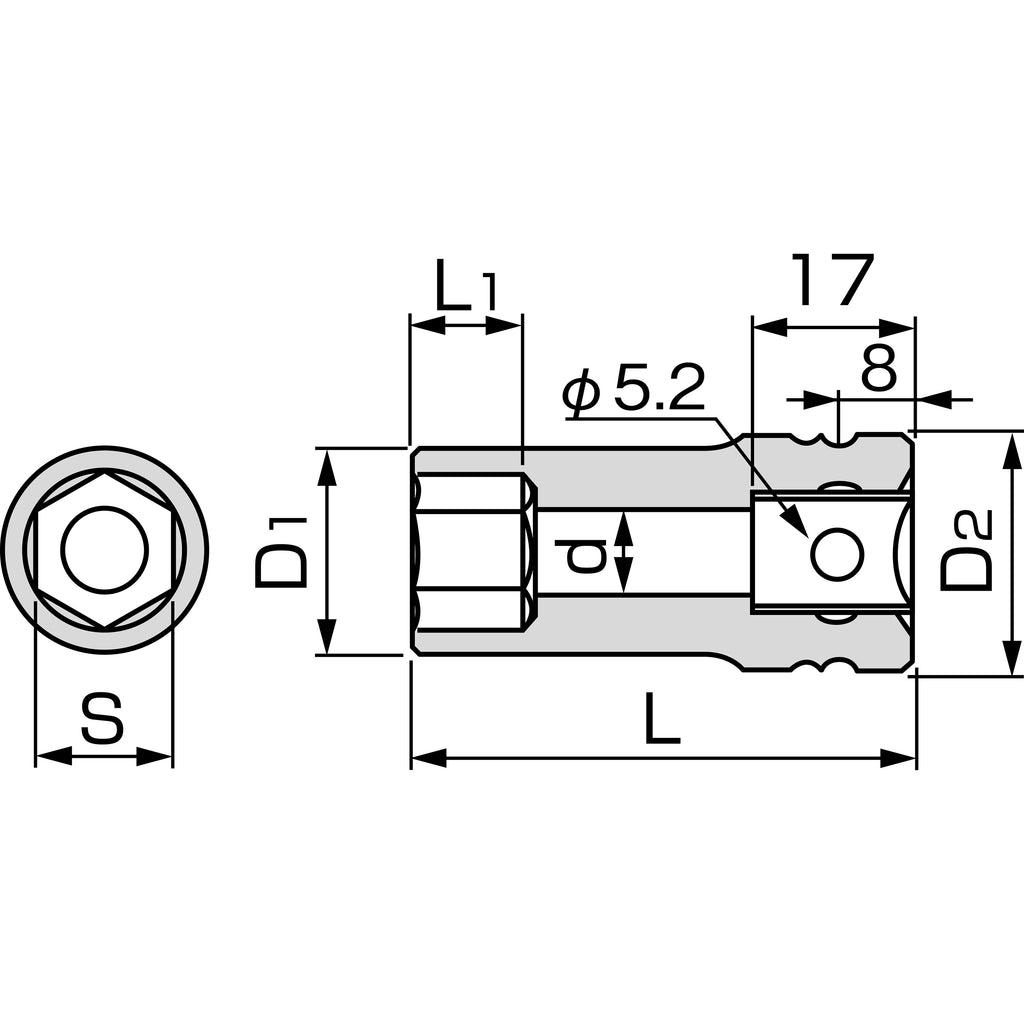TONE Long Impact Socket (6-Point, 1/2" Drive) 4NV-L Series