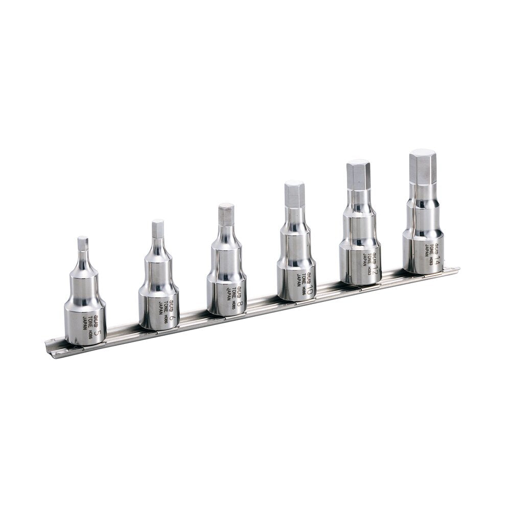 TONE 1/2" Drive Stainless Steel Hexagon Socket Set (with Socket Holder) SHH406