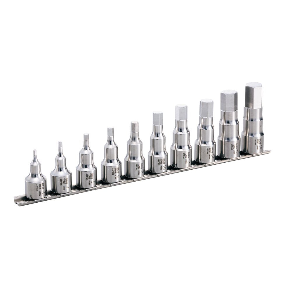 TONE 1/2" Drive Stainless Steel Hexagon Socket Set (with Socket Holder) SHH410