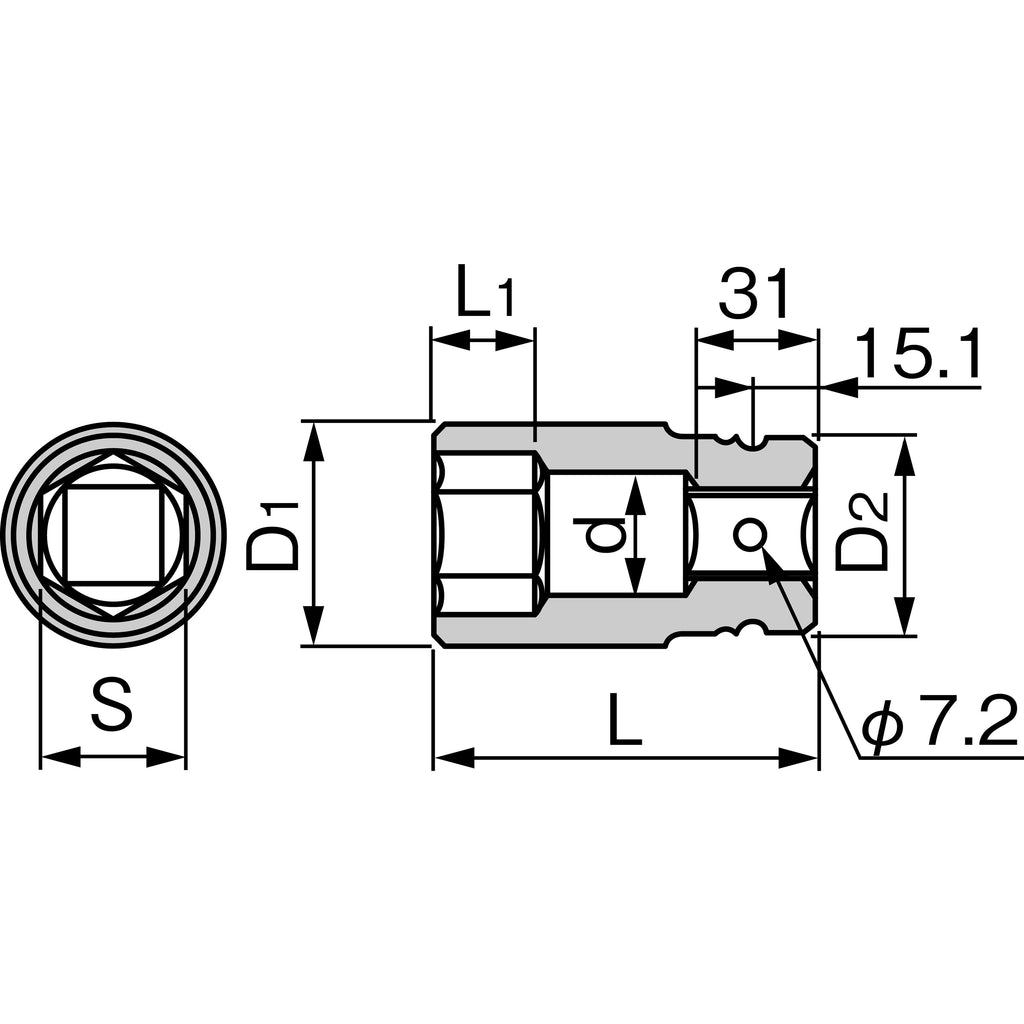 TONE Long Impact Socket (6-Point, 1" Drive) 8NV-L Series