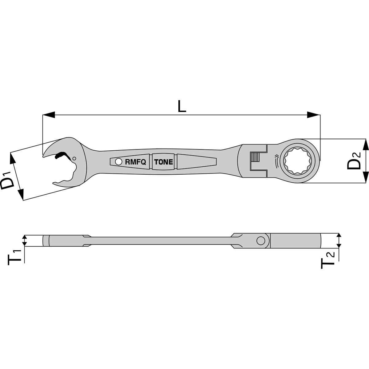 TONE Ratchet Ring Wrench, Ratcheting Spanner Head, Flex Head RMFQ Series