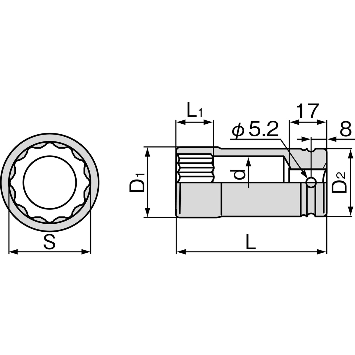 TONE Long Impact Socket (12-Point, 1/2" Drive) 4NW-L100 Series