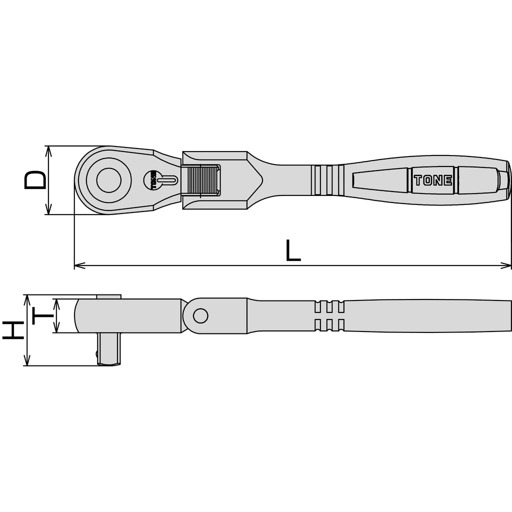 TONE 1/4" Drive Ratchet Handle, Flex Head (Socket Hold Type) RH2FH
