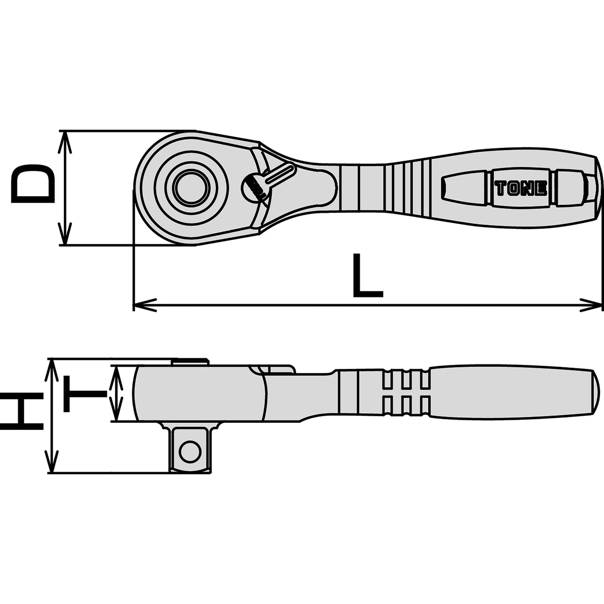 TONE 1/2" Drive Short Ratchet Handle, Compact Head (Socket Hold Type) RH4CHS